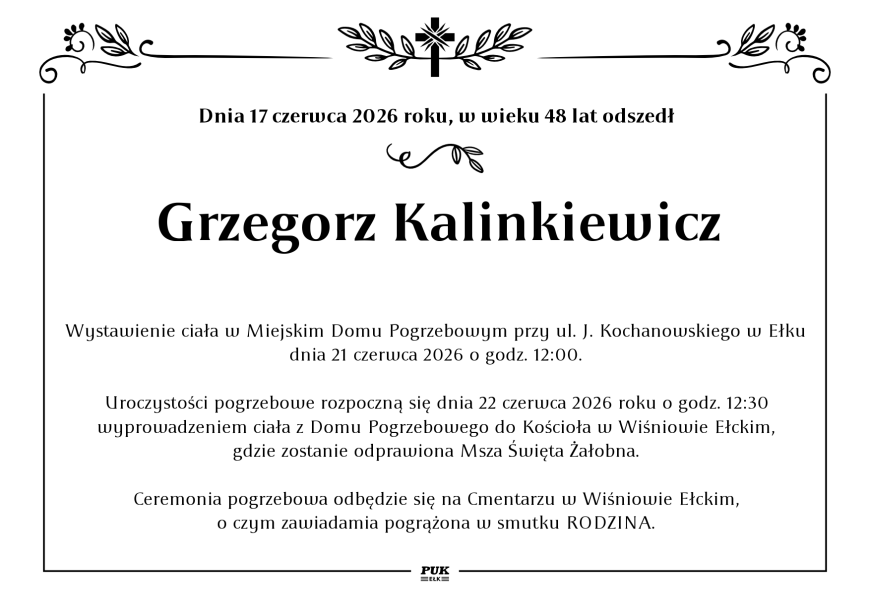Grzegorz Kalinkiewicz - nekrolog
